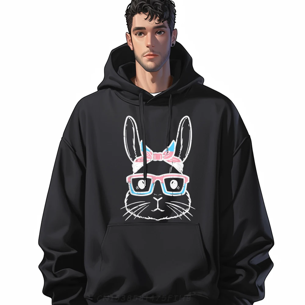 Bunny Rabbit Trans Bandana Glasses Casual Sweatshirt Long Sleeve Husband Labor Day Crew Neck Hoodies Funny Sweatshirts Family