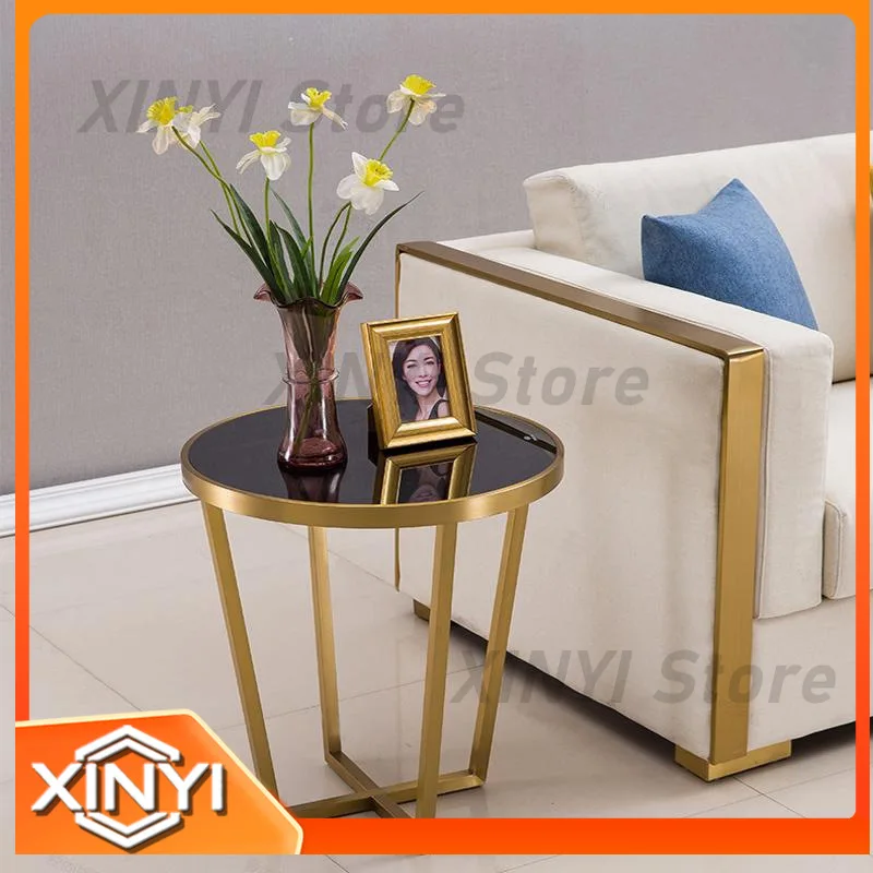 Tempered Glass Corner Table for Modern Minimalist Round Coffee Table Luxury Stainless Steel Plated Side Table
