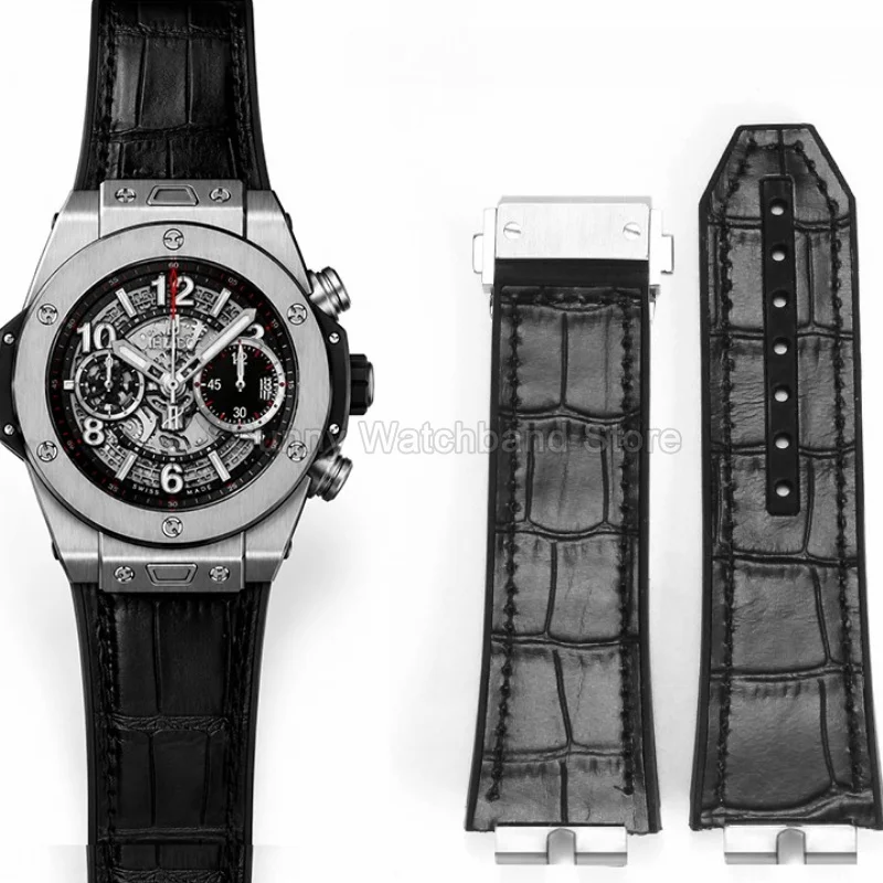 Contoured Sweat Resistant Watchband Fits HUBLOT Big Bang 414.EX.5123.RX 401/1/5 Genuine Leather Quick Release Watch Accessories