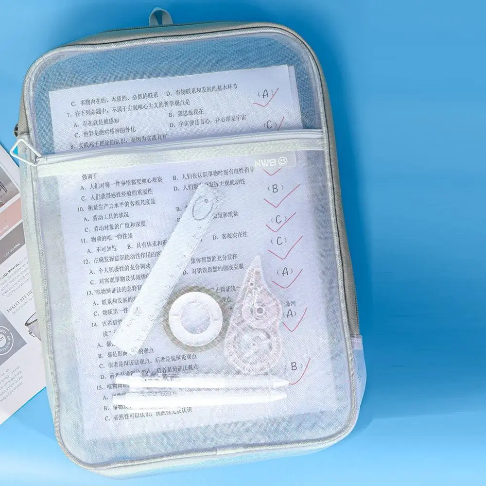 

Portable Mesh Zipper Pouch Bag Large Capacity Waterproof Transparent File Holder Lightweight Handle File Pockets Students