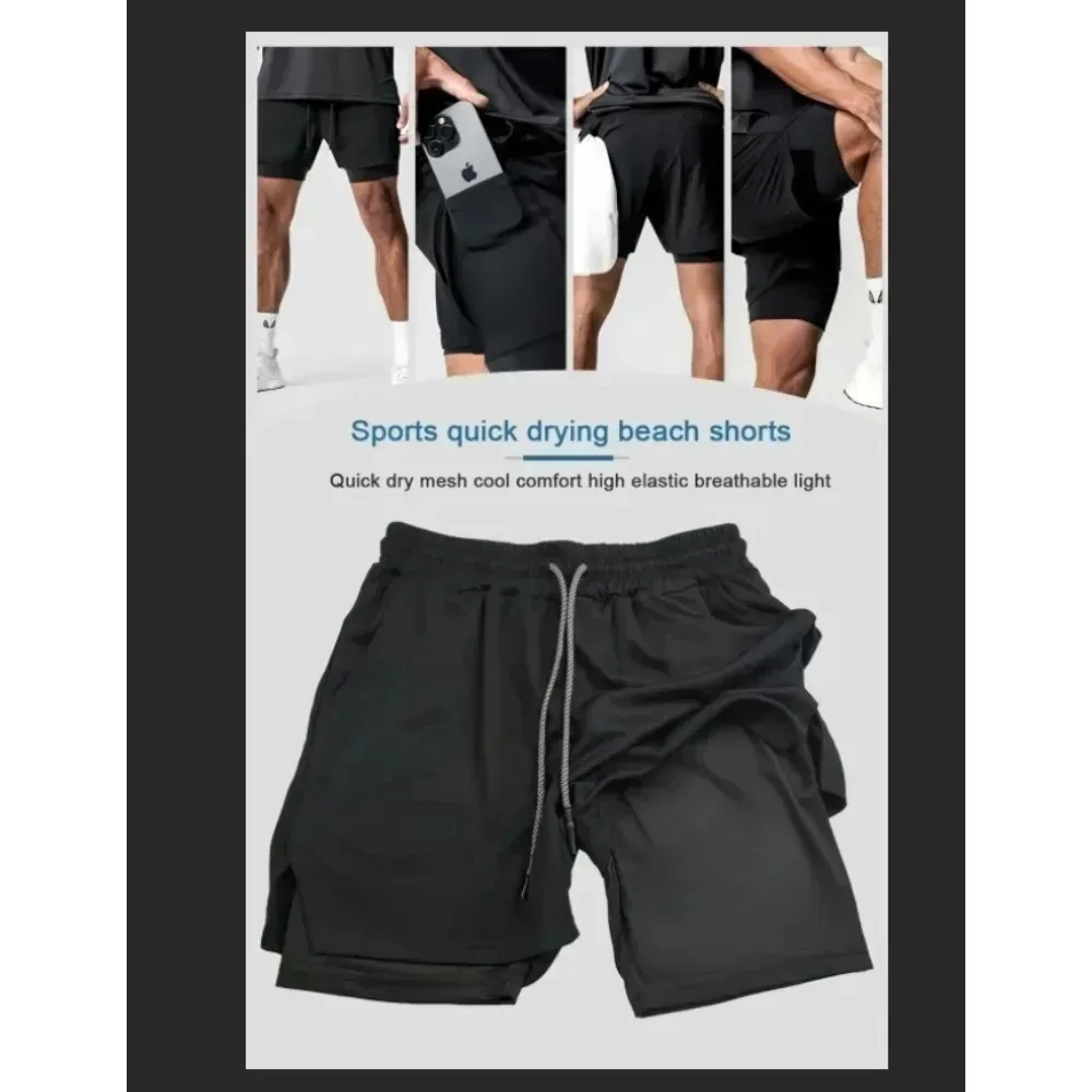 Shorts de camada dupla com estampa de anime Demon Slayer, shorts soltos e elegantes para homens e mulheres de fitness de verão americano