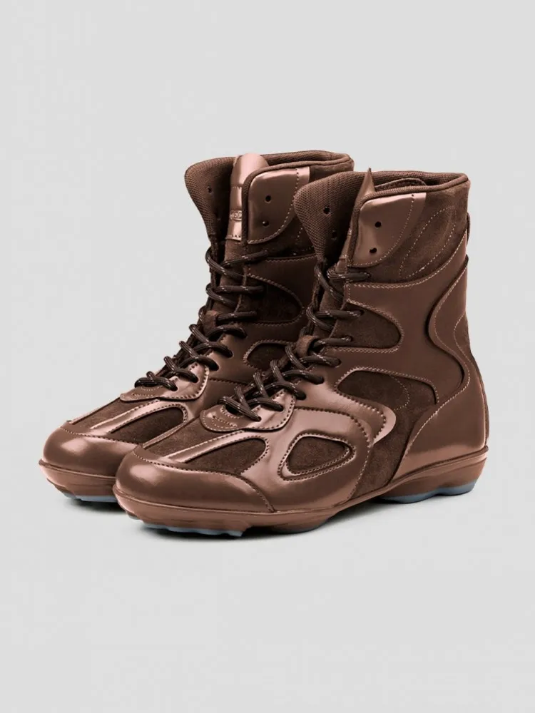 Autumn Winter New Outdoor Mens Motorcycle Riding Ankle Boots Cowhide Genuine Leather Spliced Lace Up High Top Work Safety Shoes