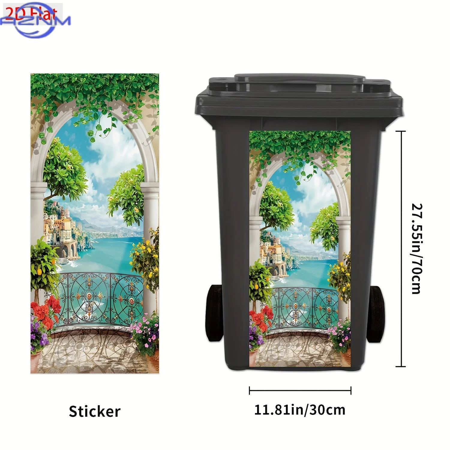 One piece of seaside city landscape theme trash can sticker, PVC self-adhesive waterproof sticker, moisture-proof, suitable fo view 3
