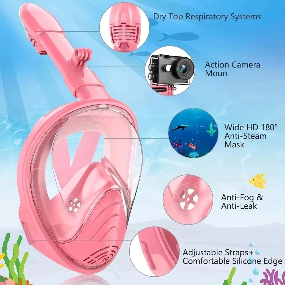 Lightweight Foldable Snorkeling Mask Anti Leak Soft Silicone Diving Mask Anti Fog Full Face Snorkel Mask Swimming
