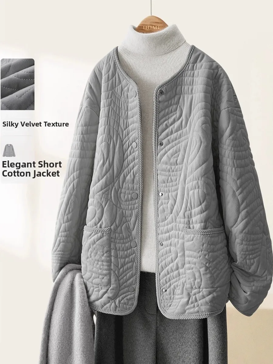 

Women's Velvet Cotton Jacket Loose Fit Lightweight Warm Winter Fashion Casual Button up Long Sleeve round Neck Thickened Comm...