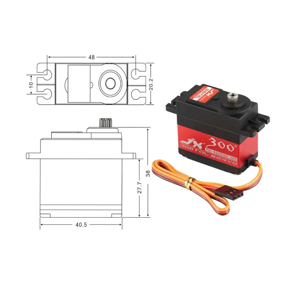 

JX PDI-6225MG 25kg Metal Gear Digital Servo 300 Degrees ​High Torque for RC Racing Car Robort Arm RC Helicopter RC Model Parts