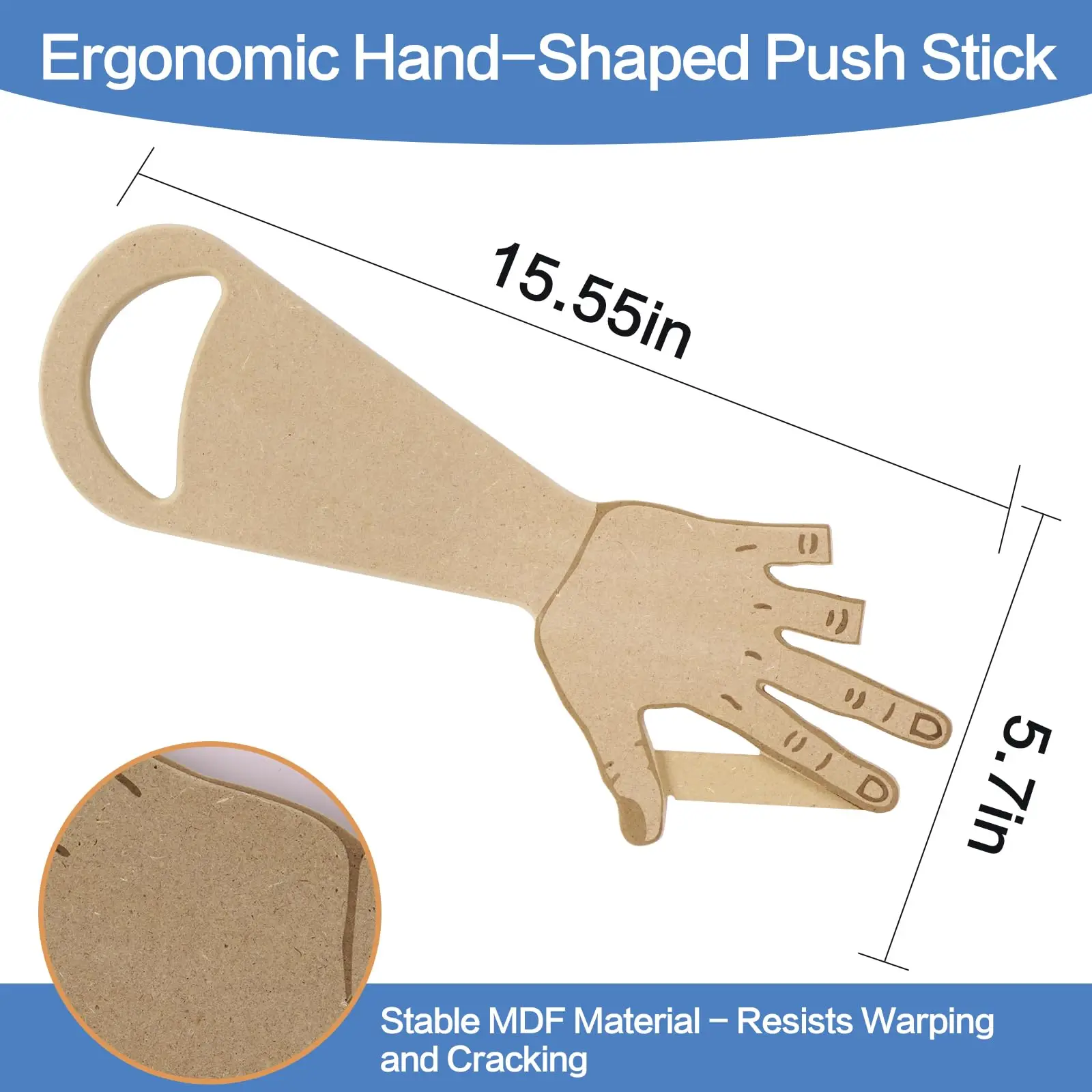Ergonomic Table Saw Push Stick Hand-Shape MDF Safety Block for Miter Saw Slip-Free Upgrade for DIY Dads & Woodworkers