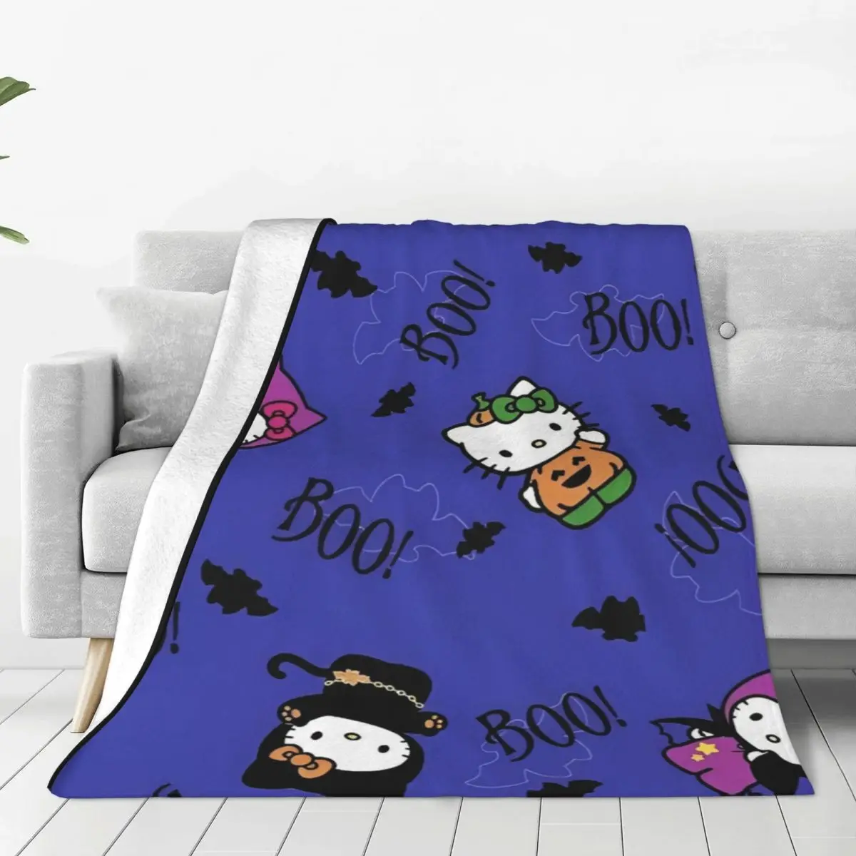 

Фланелевые одеяла Hello Kitty на Хэллоуин, Мультяшные одеяла в готическом стиле для дивана, легкое тонкое плюшевое одеяло