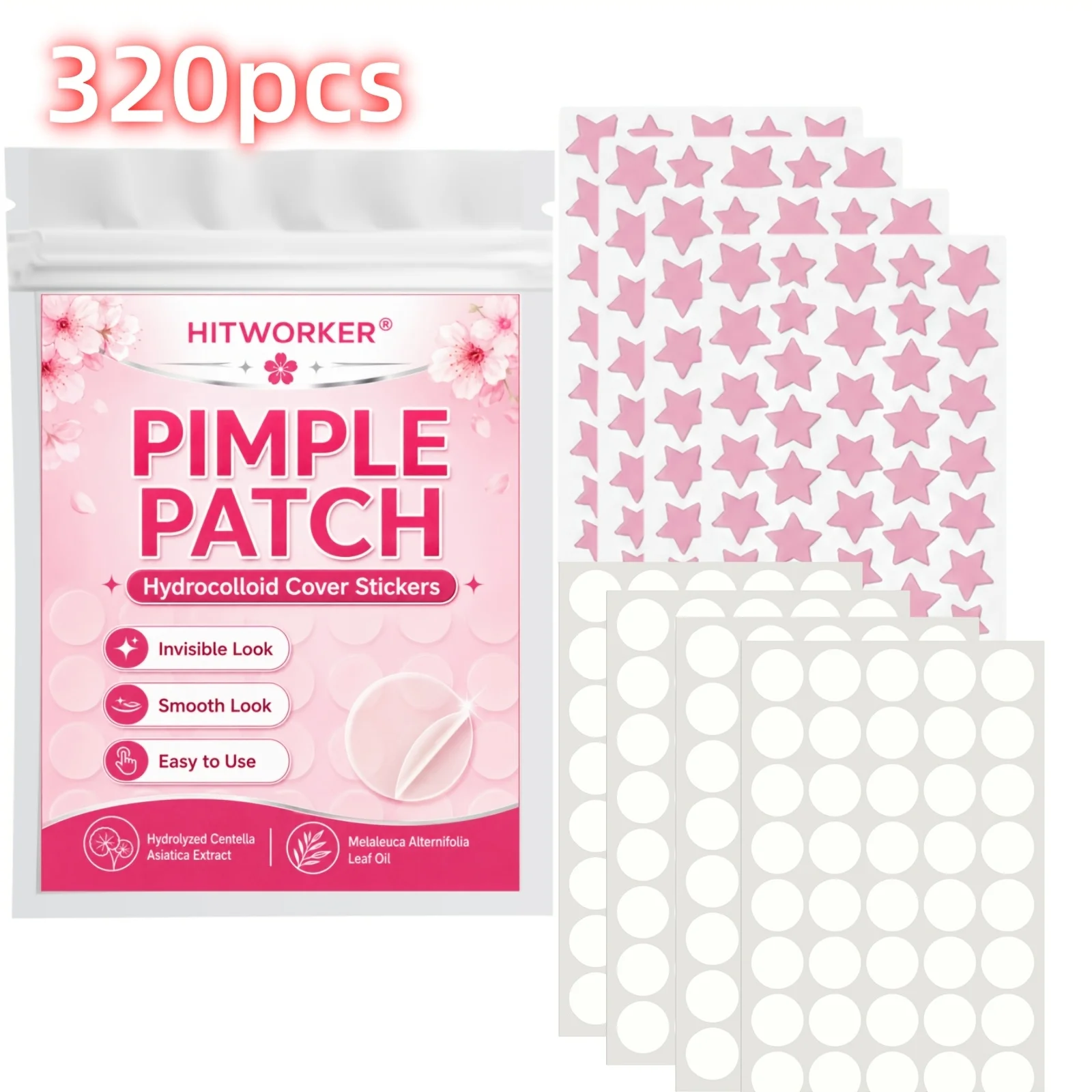 320PCS Invisible Hydrocolloid Cover Patches, Star & Round Shapes, Cute Daily Beauty Set