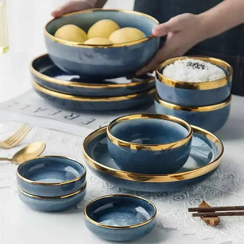 1Pcs Ceramic Dishes Steak Dessert Dinner Plate Gradient Salad Dish Plates Tableware