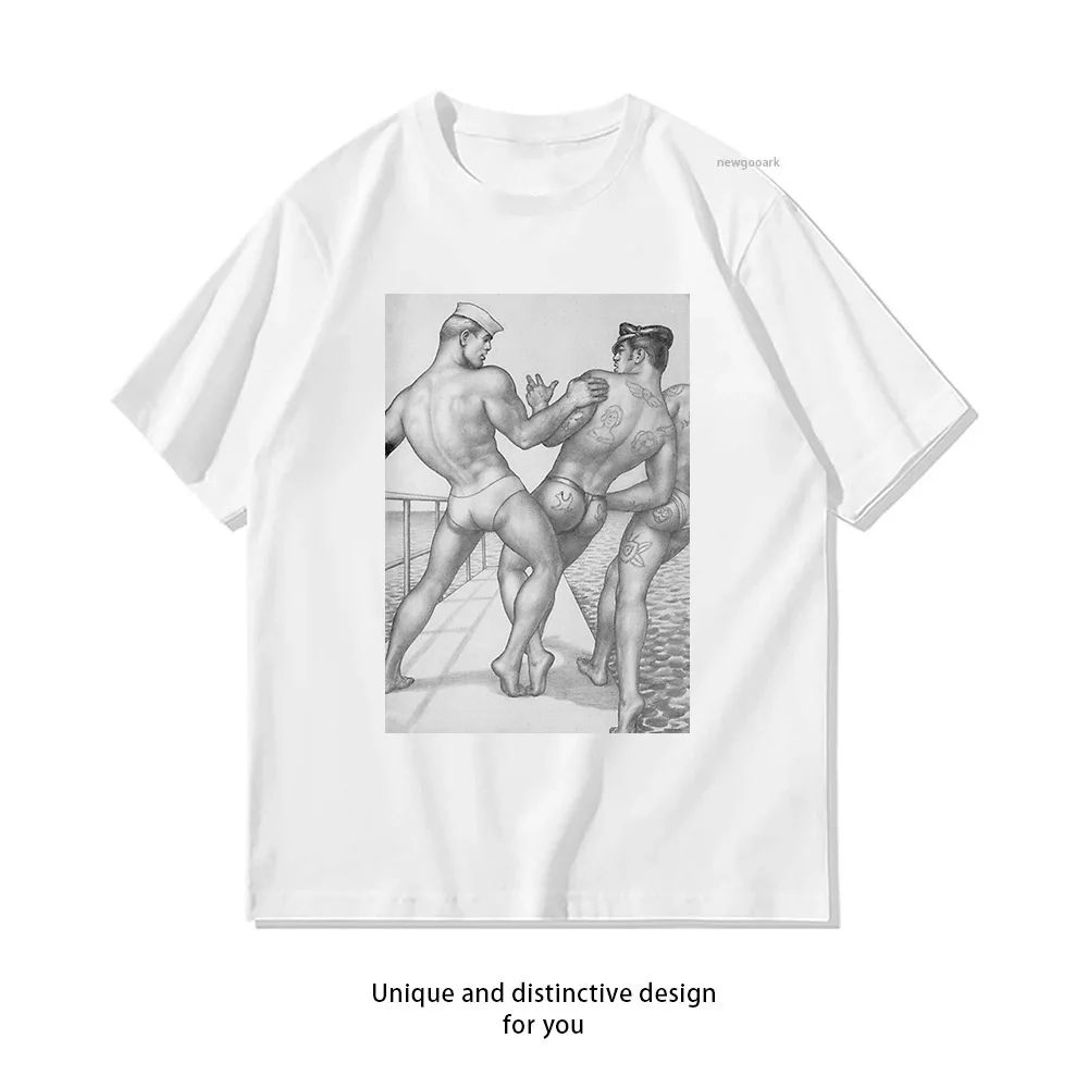 Time for a swim Photographic t-shirt Adult Unisex Casual cotton printed t shirts homosexual streetwear camisetas Short-sleev