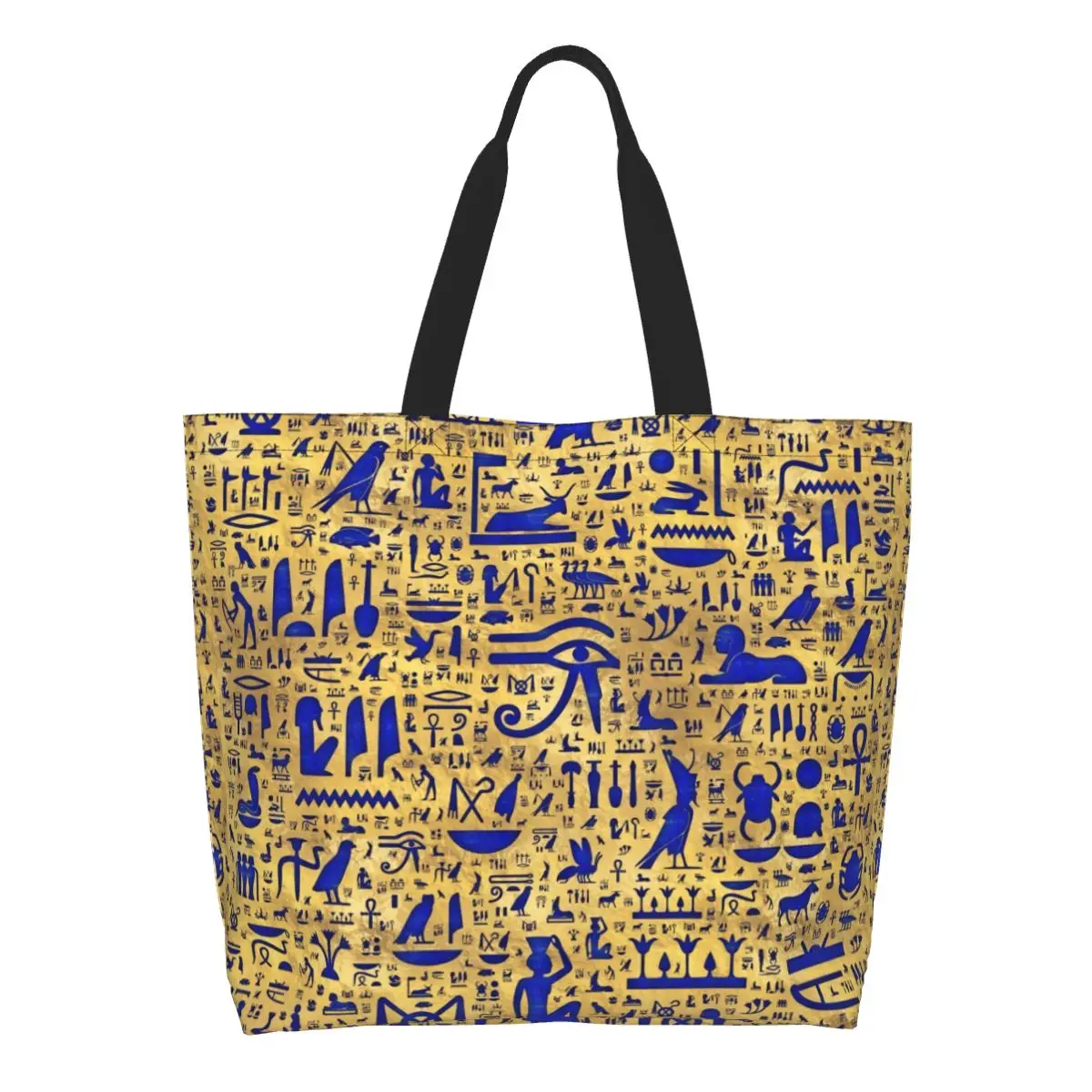 

Custom Egyptian Hieroglyphic Shopping Canvas Bag Women Recycling Large Capacity Grocery Ancient Egypt Symbol Shopper Tote Bags