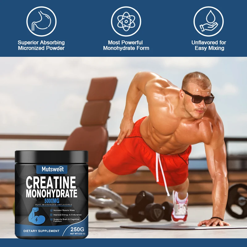 MUTSWEET Creatine Monohydrate Item 5000mg Pure Unflavored Micronized Pre Workout Keto Vegan Dissolves Easy Muscle Recovery