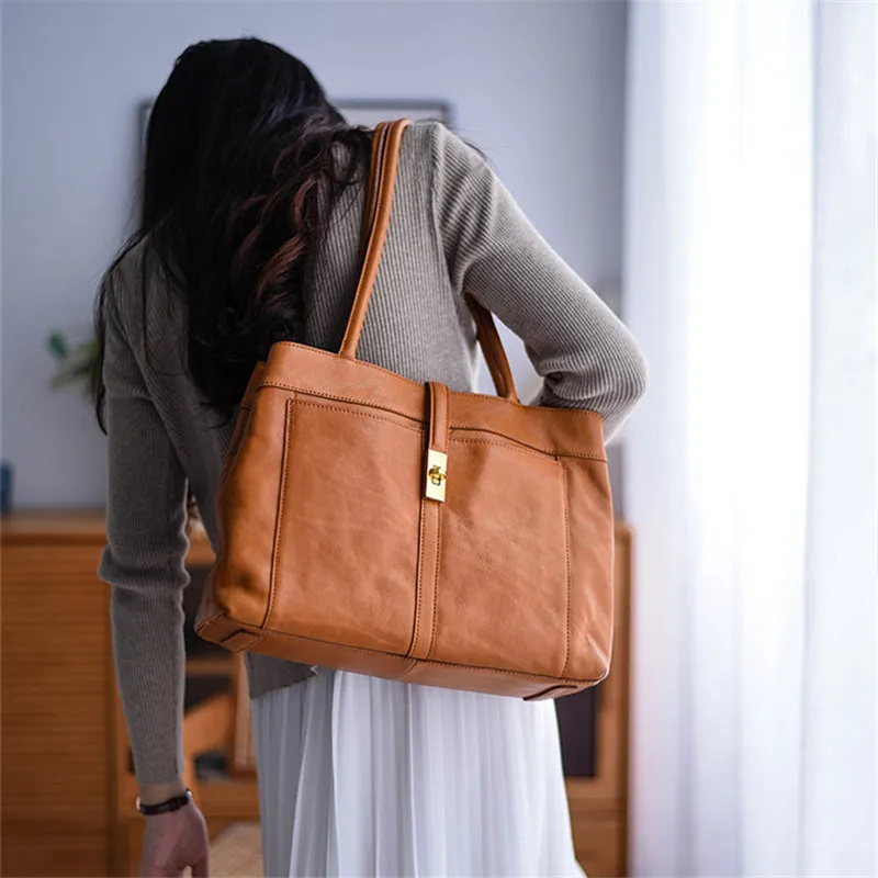 Weekend outdoor fashion luxury genuine leather women's large tote bag daily travel handbag handmade cow leather shoulder bag