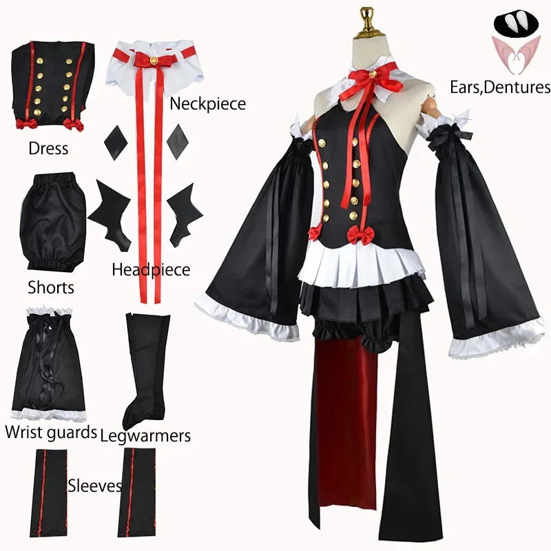 Krul Tepes سيراف النهاية زي تأثيري ، شعر مستعار ، فستان ، شورت ، إكسسوارات شعر مصاص دماء أنيمي ، ملابس هالوين ، ملابس نسائية