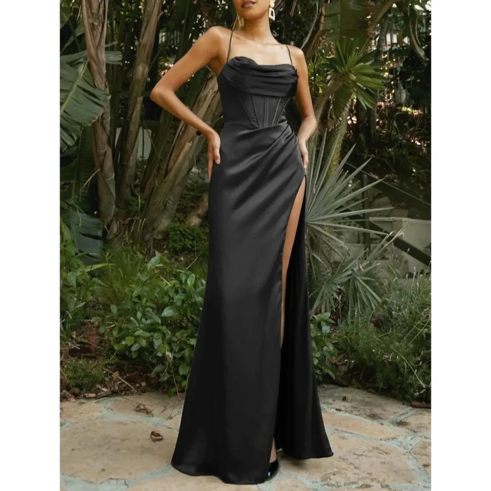 Sexy rückenfreies langes Hochzeitskleid für Frauen 2023, Sommer, elegant, rot, grün, Damen-Abschlussball, Party, Sling-Kleider, hohe Schlitze, Abendkleid