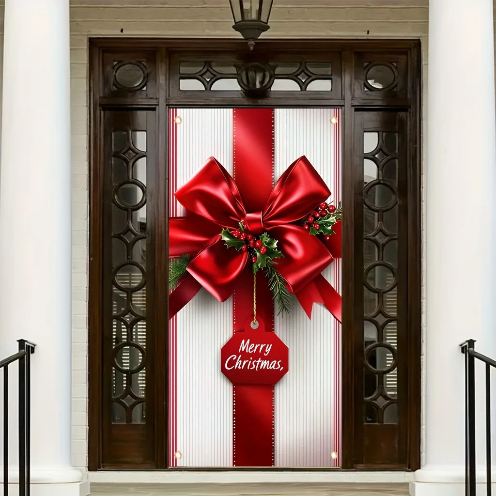 Merry Christmas Welcome Banner Polyester Striped Front Door Porch Decoration Party Decoration Welcome Home Decoration 180x90cm