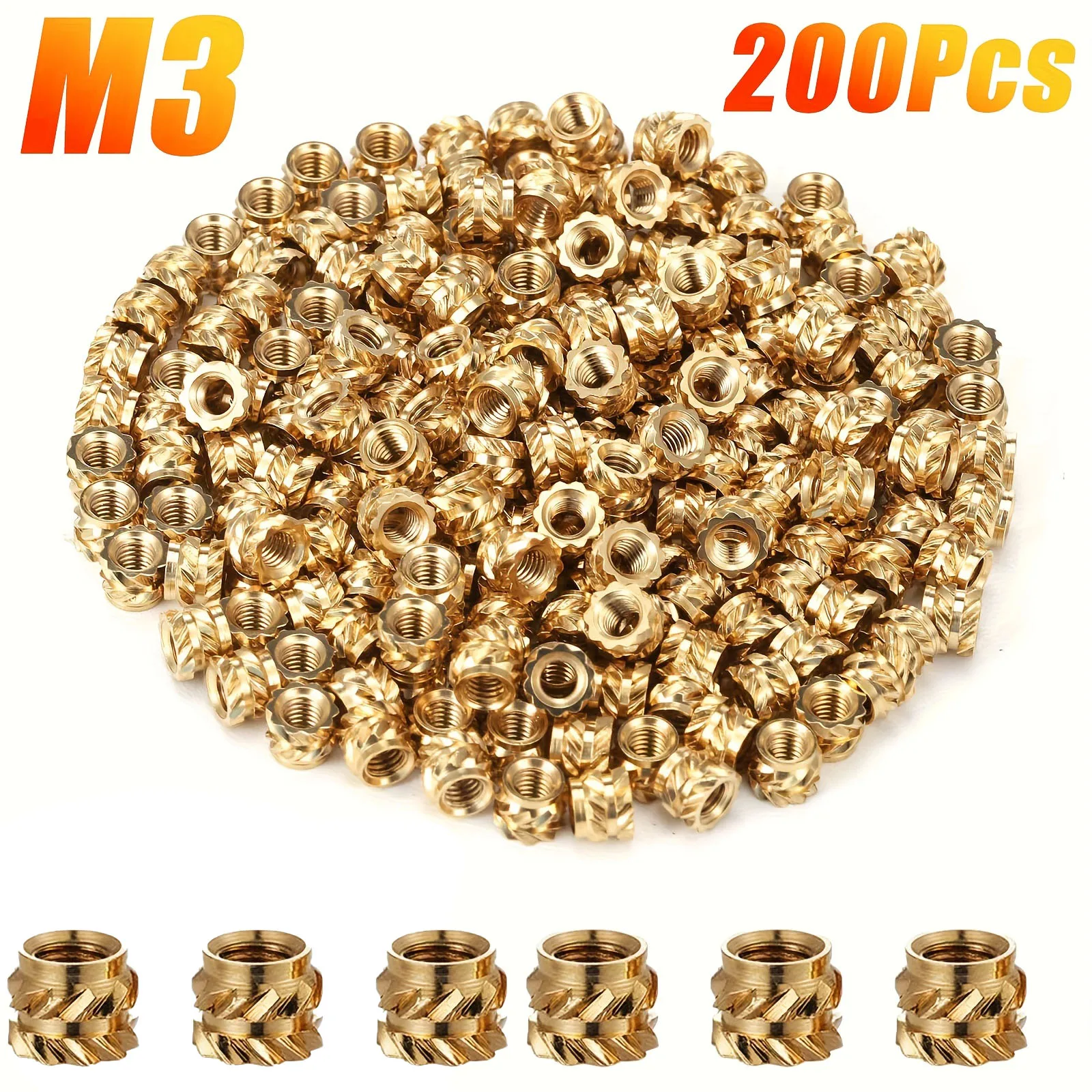 200/100pcs M3 Thread Knurled Brass Threaded Heat Set Heat Resistant Insert Embedment Nut for 3D Printer Voron 2.4 M3x5x4