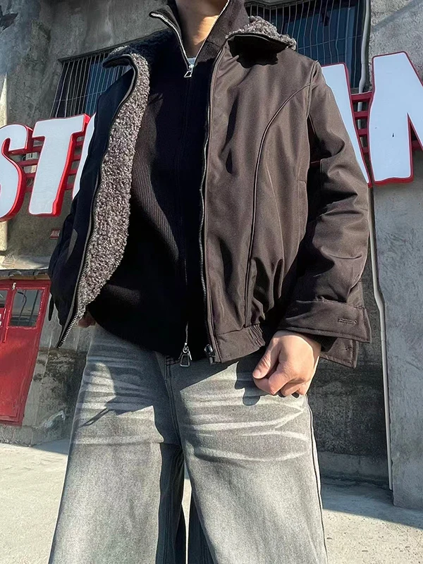 

TANGZ Studio Stand Collar Lamb Fur Patchwork Workwear down Jaet Loose Thiened 90 White Du down Urban Casual Outerwear