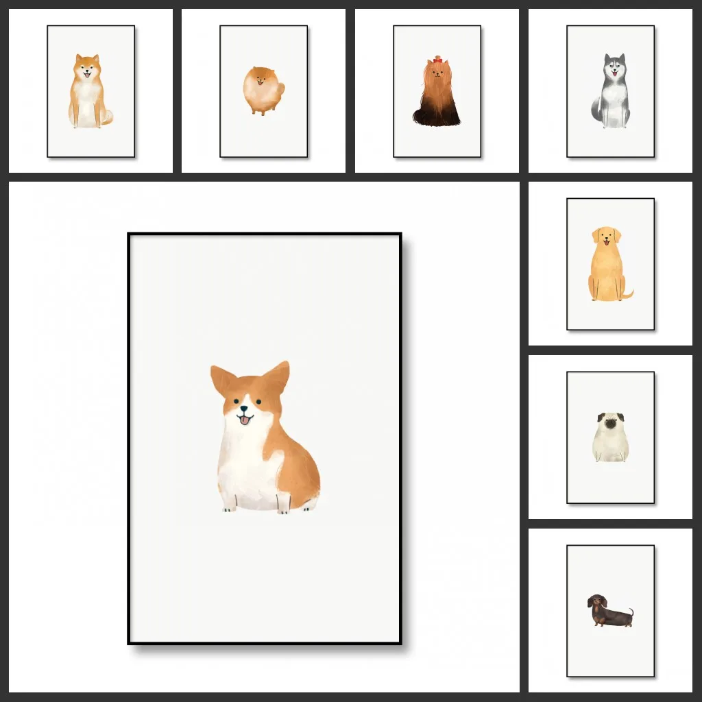 1pc frameless Minimalist Style Animal Art Poster Cute Dog Wall Art Picture Canvas Print Painting Modern Home Improvement Chil