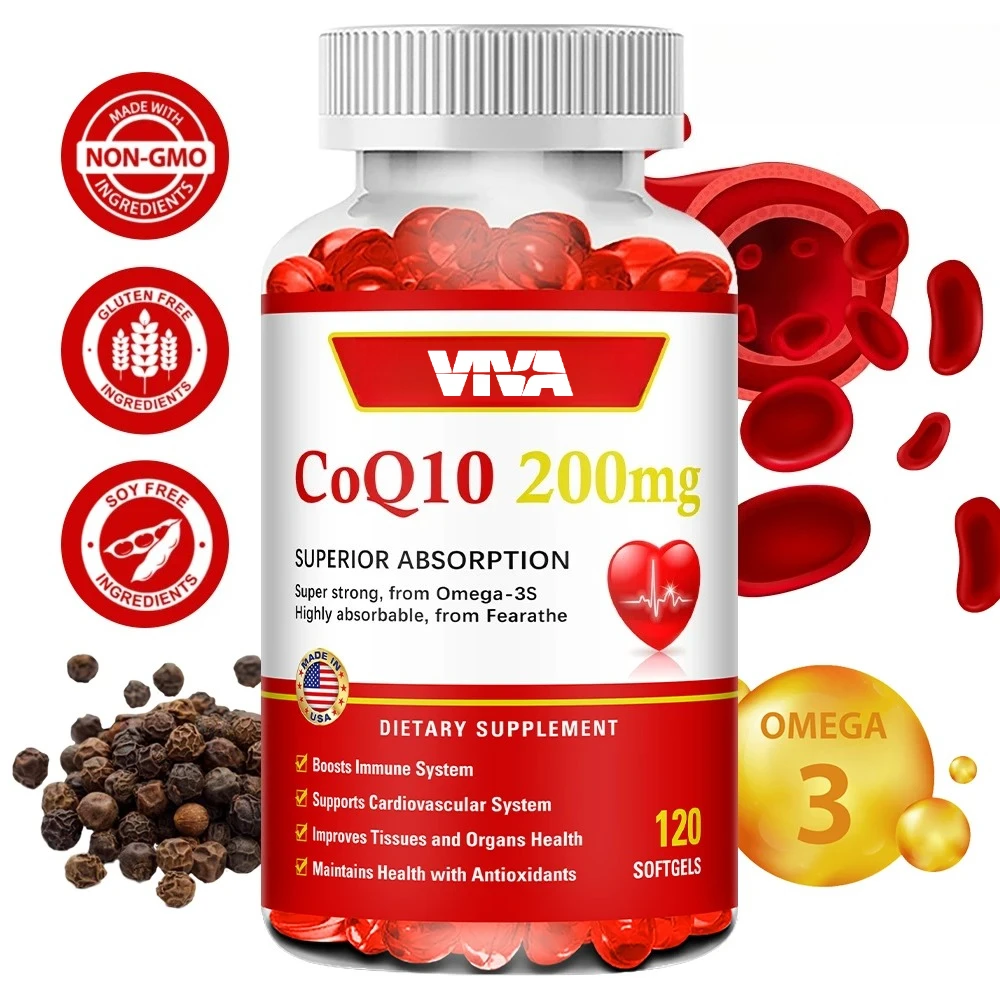Coenzyme Q10 Capsules 200 Mg, Highly Absorbed, Derived From Omega-3 Fatty Acids; Supports Heart and Cardiovascular Health
