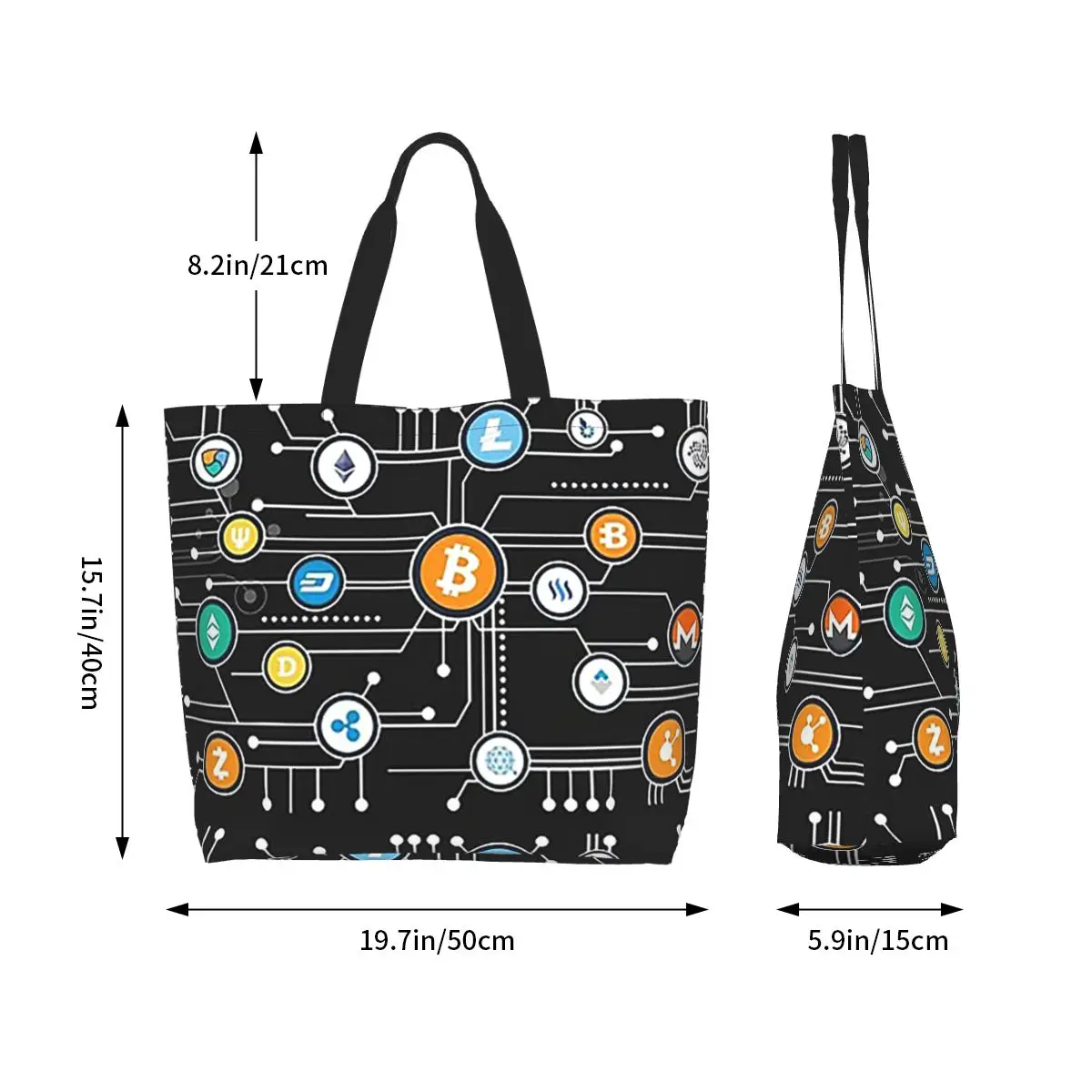Cryptocurrency Bitcoin Altcoin Blockchain Logo Shopping Tote Bag Canvas Shoulder Bags Shopper Grocery Handbag for Women