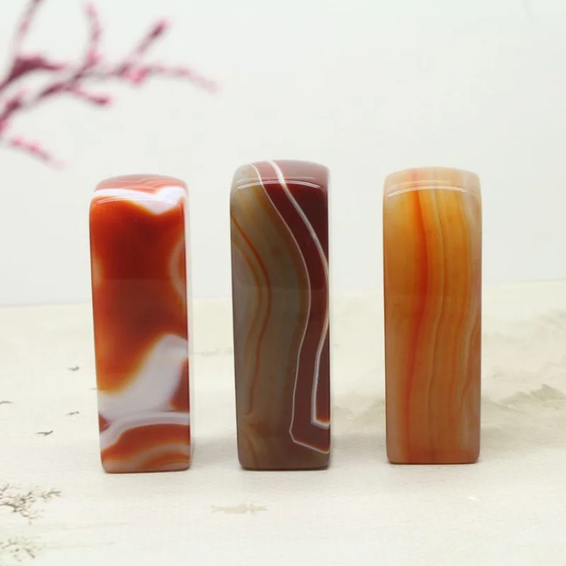 Natural Chalcedony Agate Seal Seal Embryo Square Zhang Yu Stone Seal Leisure Seal Carving Private Seal Collection Seal Study Sma