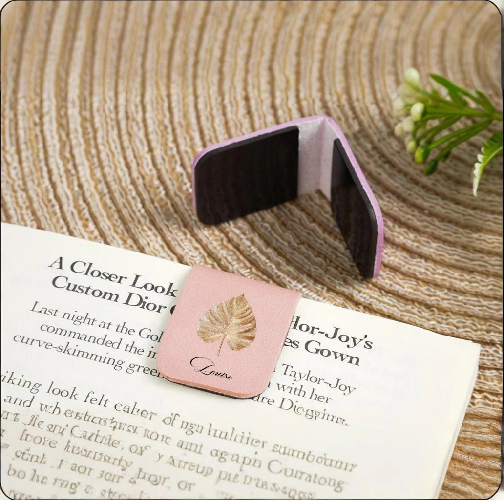 1pc Name Bookmark with cool leave,Custom Leather cool leave Bookmark,Personalized Magnetic Bookmark,Book Lover Birthday Gift