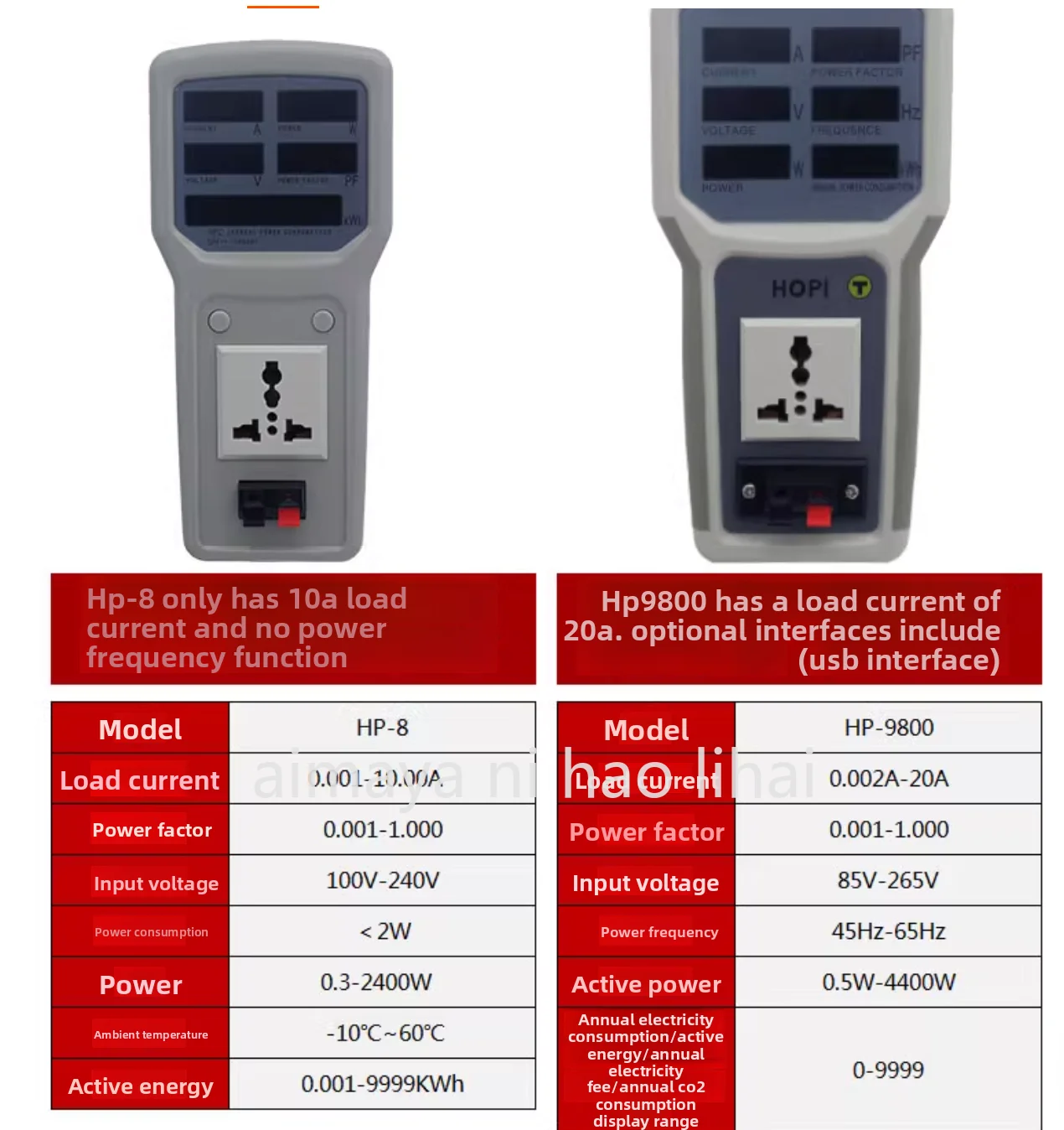 HP9800 socket power meter, electric parameter tester, measuring socket power meter, power meter 20A
