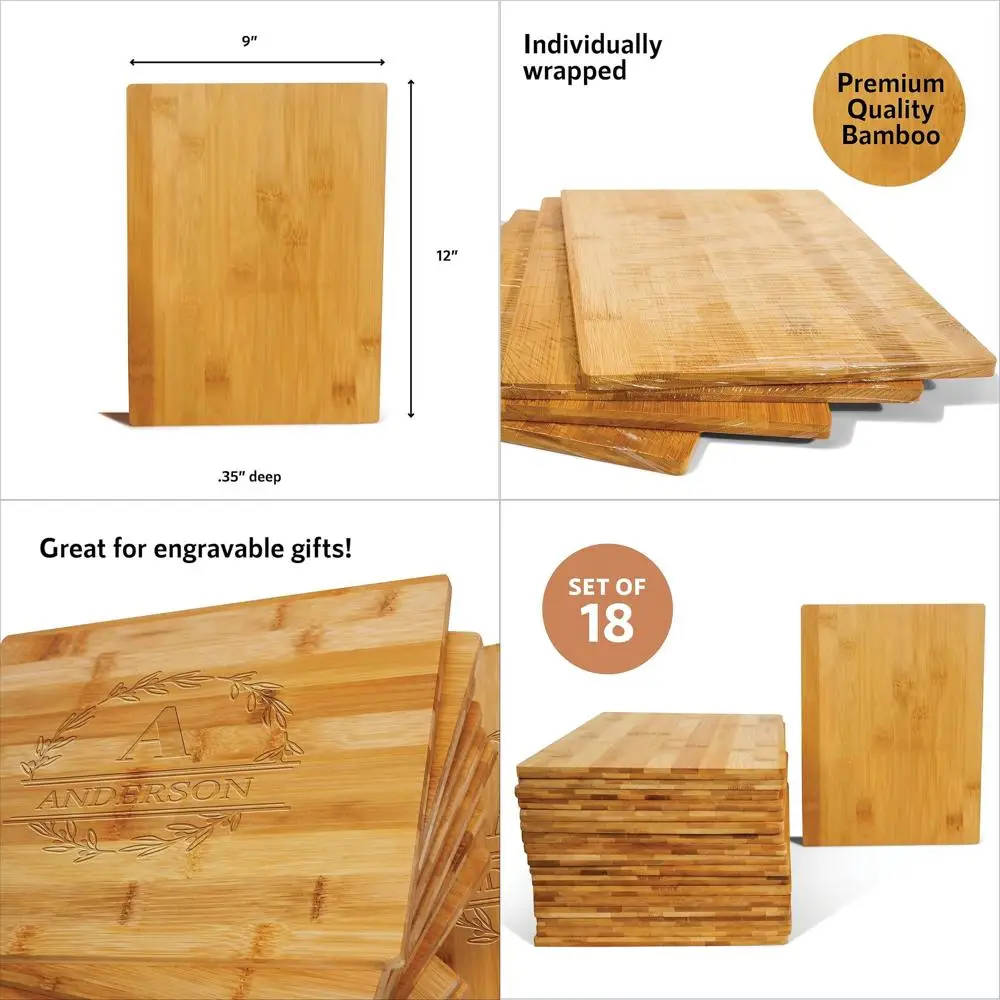 

Wholesale 18-Piece Bamboo Cutting Boards, 12x9x0.35, Durable for Kitchen & Dining, Suitable for Engraving