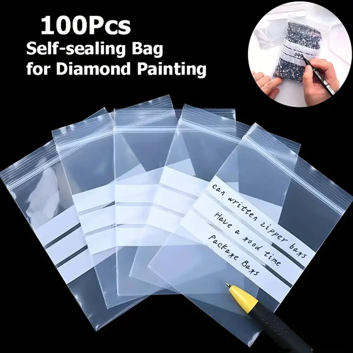 100pcs/lot Glued Stone Sealing Bag Clear Plastic Writable Jewelry Making Bead Gem Storage Reclosable Self Sealing Accessories