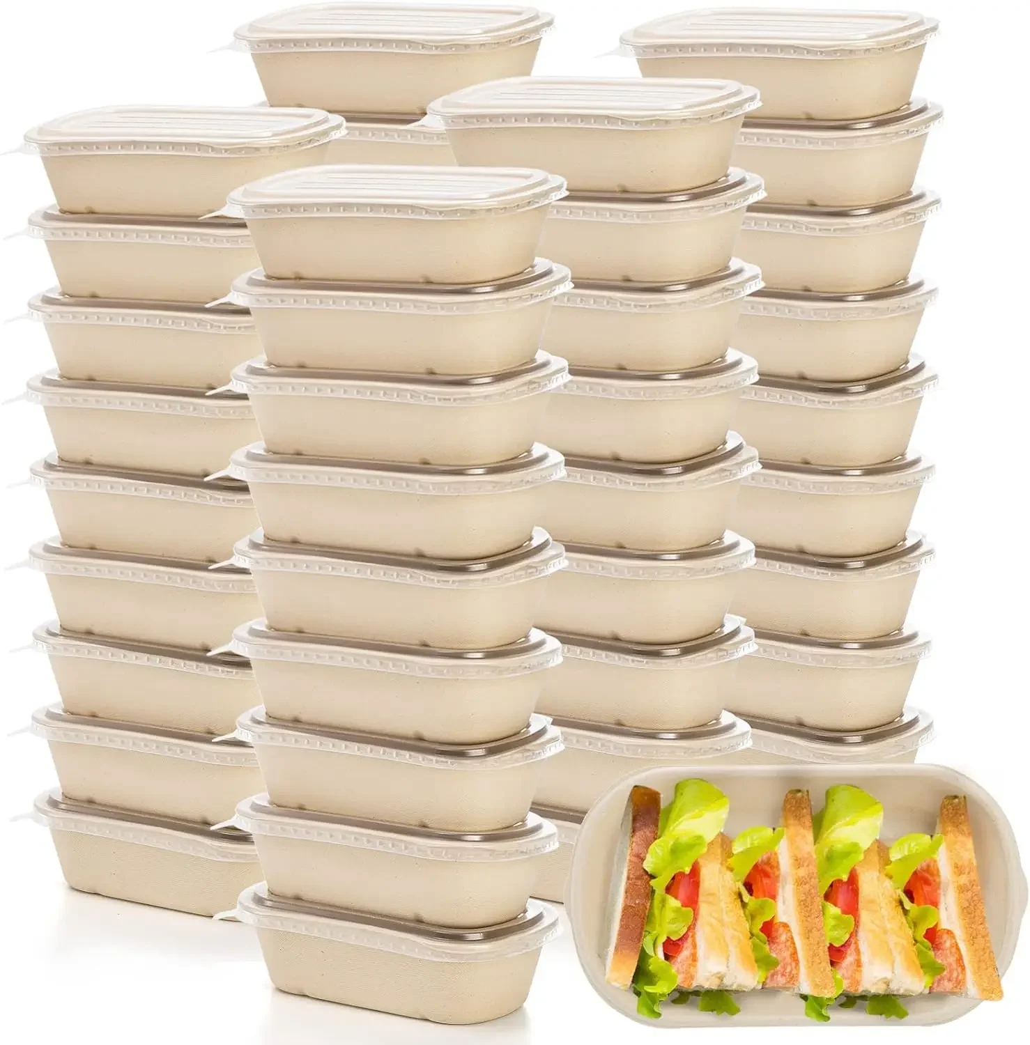 50 Pack Take Out Food Containers with PP Lid, 33 Oz Rectangular Disposable Paper Bowls Soup Serving Bowls