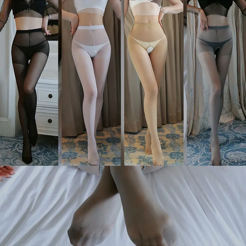 Meias de virilha aberta rasgável para mulheres, meias finas, lingerie sexy, comissárias de bordo, estilo cinza, diversão