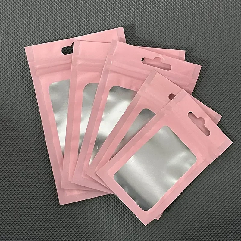 

Front Clear Self Sealing Bag Aluminum Film Visual Hanging Hole Packaging Bags Jewelry Phone Case Packing Seal Zipper Colors Bag