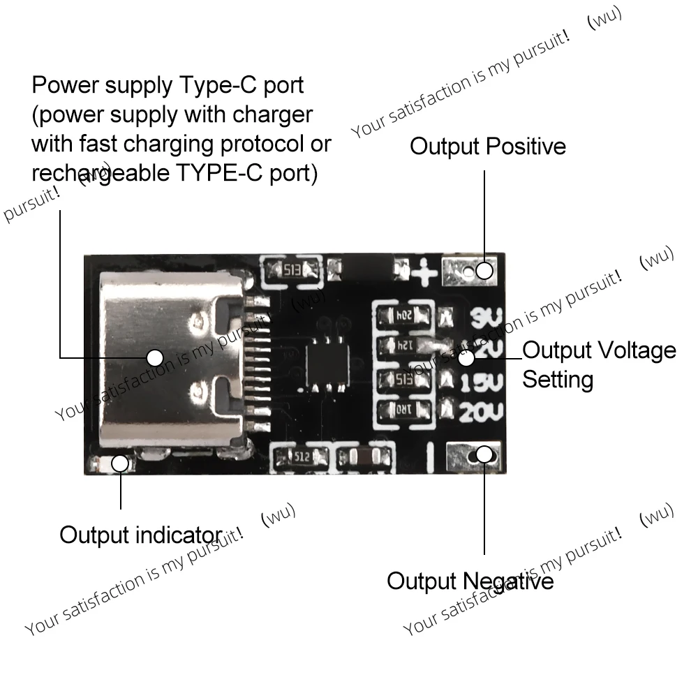 USB-C PD QC Trigger 9V 12V 15V 20V DC Adjustable Voltage Power Module 5A Type-C Female Input Fast Charger Power Delivery Boost