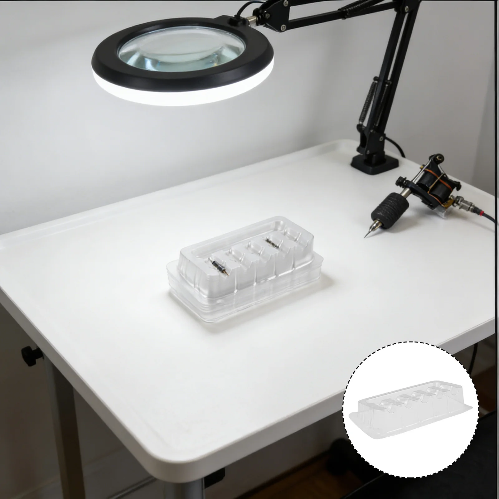 Bandeja de agujas todo en uno para tatuaje, soporte de tinta desechable para pigmentos, paleta de Microblading, bandeja organizadora de plástico grueso, 100 Uds.