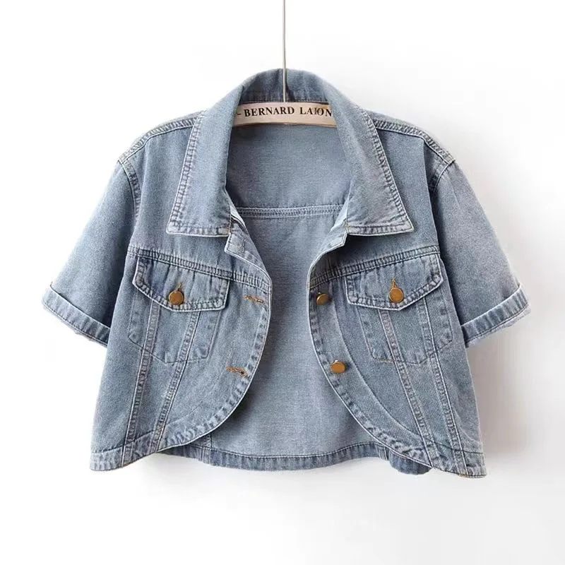 Fdfklak 2023 Summer New Joker Casual Short-sleeved Denim Jacket Women Short Blouse Shawl Waistcoat Female Jaqueta Jeans Feminina