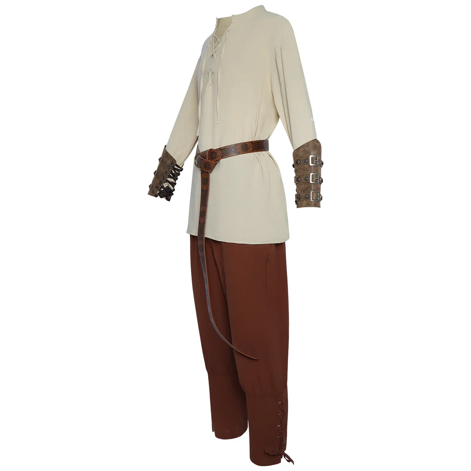 Retro Vintage Medieval Renaissance Pants Outfits Waist Belt Shirt Arm Guards Pirate Men's Cosplay Costume Halloween