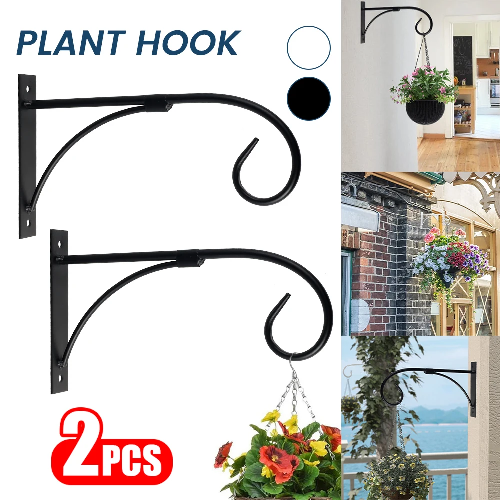 2PCS Flower Pot Metal Hanger Bracket Garden Balcony Plant Hook Nordic Style Bending Wall Mounted Flower Pot Bracket Decoration