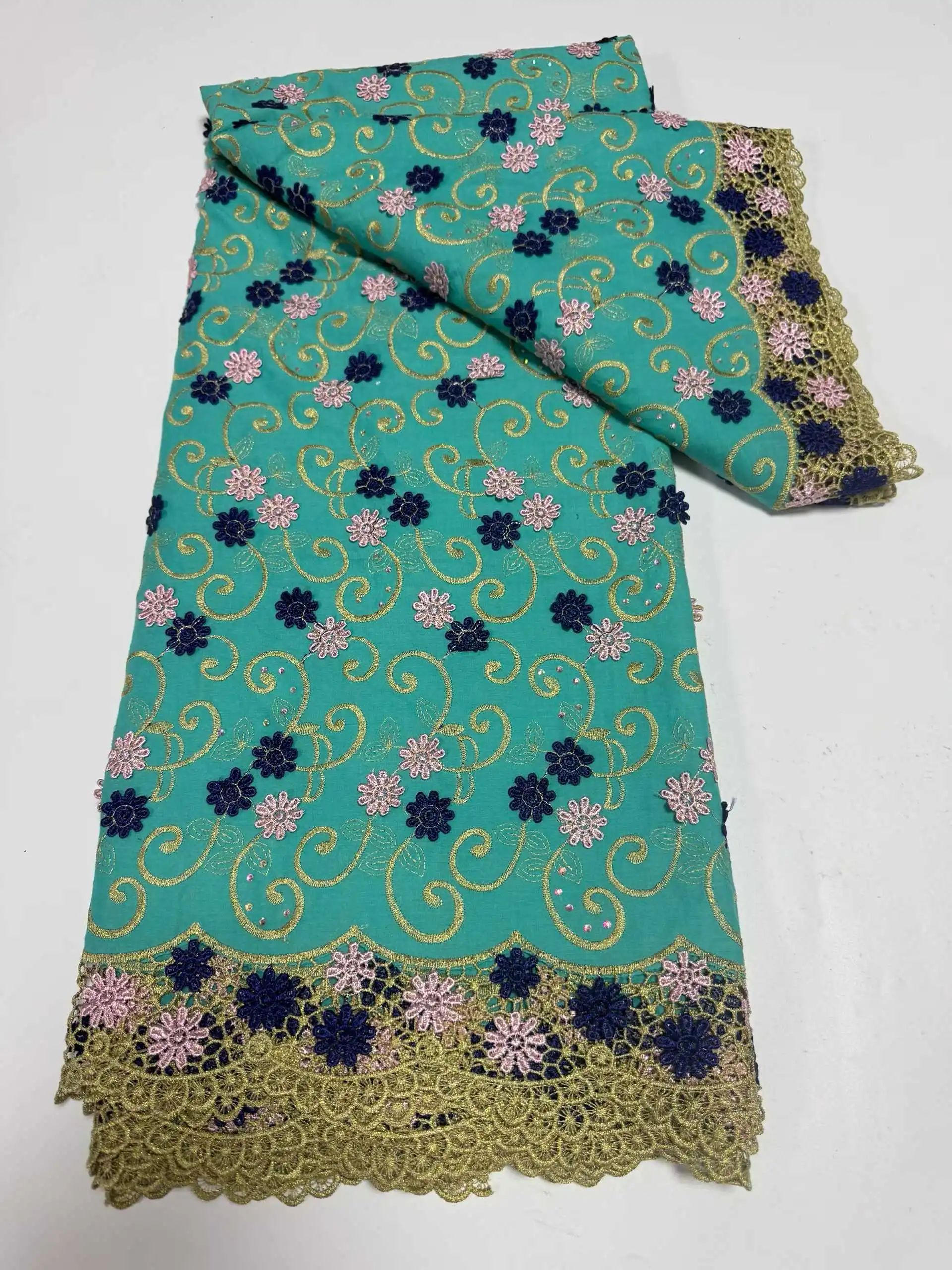 3d Bloemen Applique Voile Kant Stof Kwaliteit Nigeriaanse Afrikaanse Katoenen Stof met Stenen voor Vrouwen Avond Jurken SZ1355