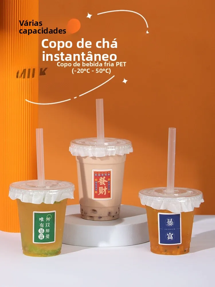 使い捨て厚紙コーヒーカップ-蓋付き-長志甘露アイスパウダーカップ-高透明コールドドリンクテイクアウト包装カップ