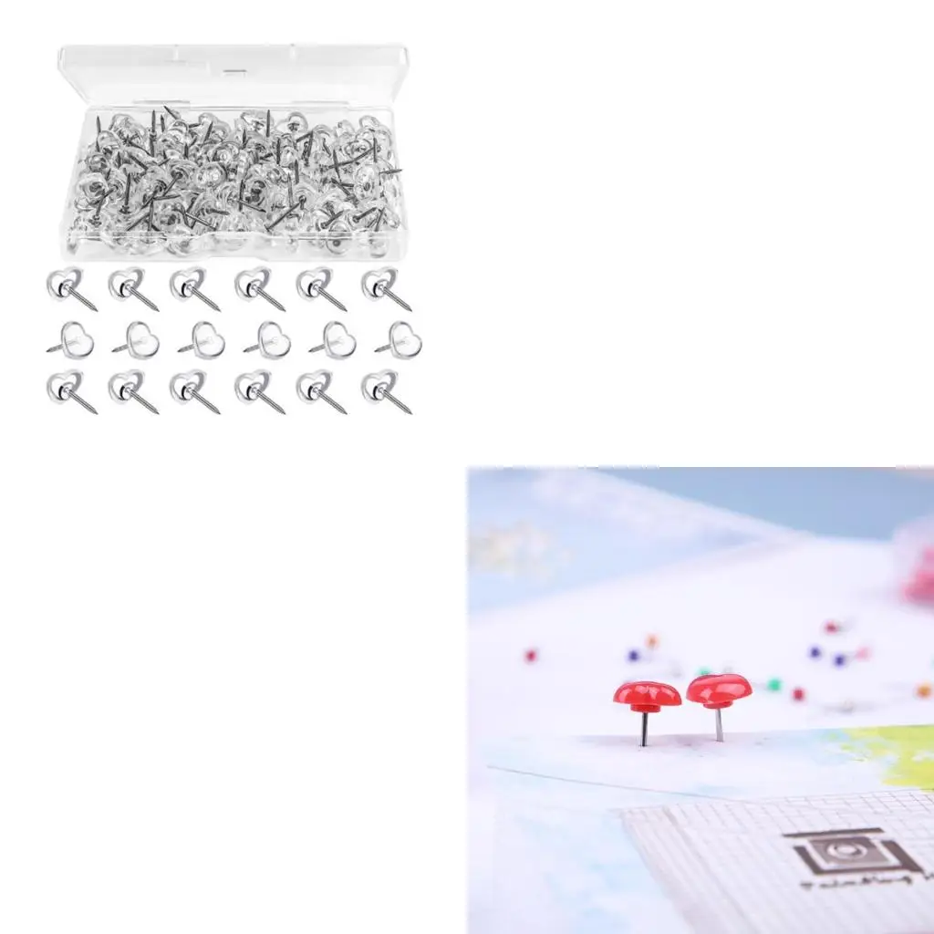  100Pieces Heart shaped Push Pins with Case for Office Bulletin Boards, Colorful Pushpins Plastic Map Pins for Cork Board