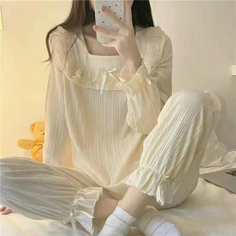 Winter Women\'s Pajamas Princess Style Sleepwear Long-Sleeved Pajama Sets Women Nightwear Sweet Student Homewear Home clothes