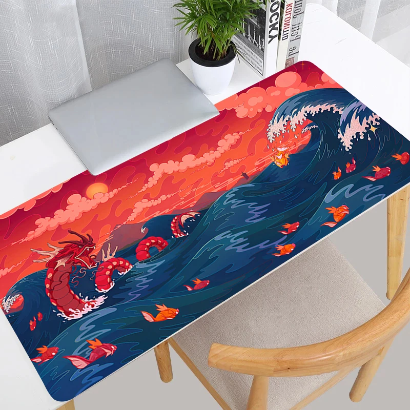 일본 애니메이션 파도 마우스 패드, PC 태양 구름, 카와이 확장 데스크 매트, 노트북 P-포켓몬 갸라도스 키보드 러그, XXL 미끄럼 방지 마우스 패드 