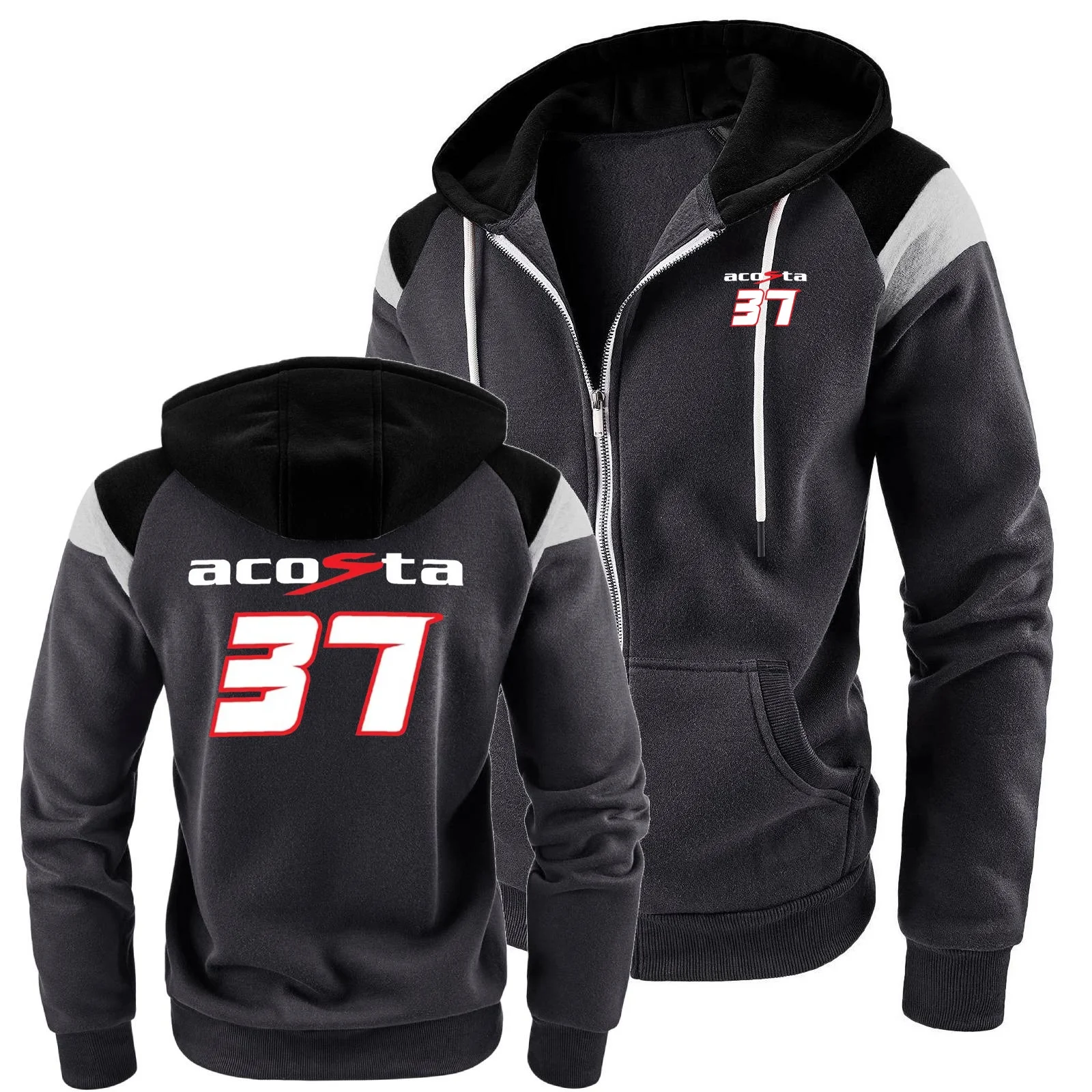 الرجال بلوزات دراجة نارية متسابق سباق بيدرو أكوستا 37 ركوب رجل هوديس سترة كتلة التباين رياضية الصوف معطف مقنع