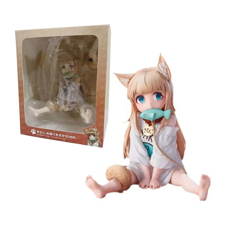 8CM Anime Uchi no Neko ga Onnanoko de Figure Sitting Fish Eating Anime Model Toy Gift Collection Ornaments Decoration PVC