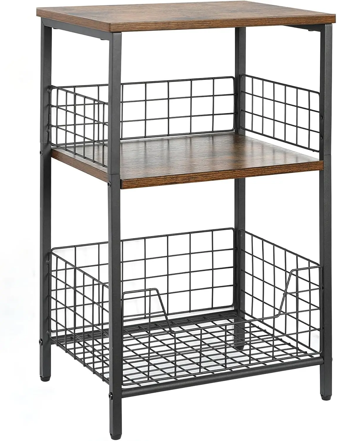 

Small Side Table with Storage, Record Player Stand for Living Room, Bedroom, Office, Rustic Brown & Black