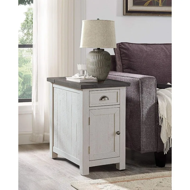 Monterey Chairside Table Top Coastal Multi-Use Table with Built-in Outlets and Drawers for Bedroom or Living Room