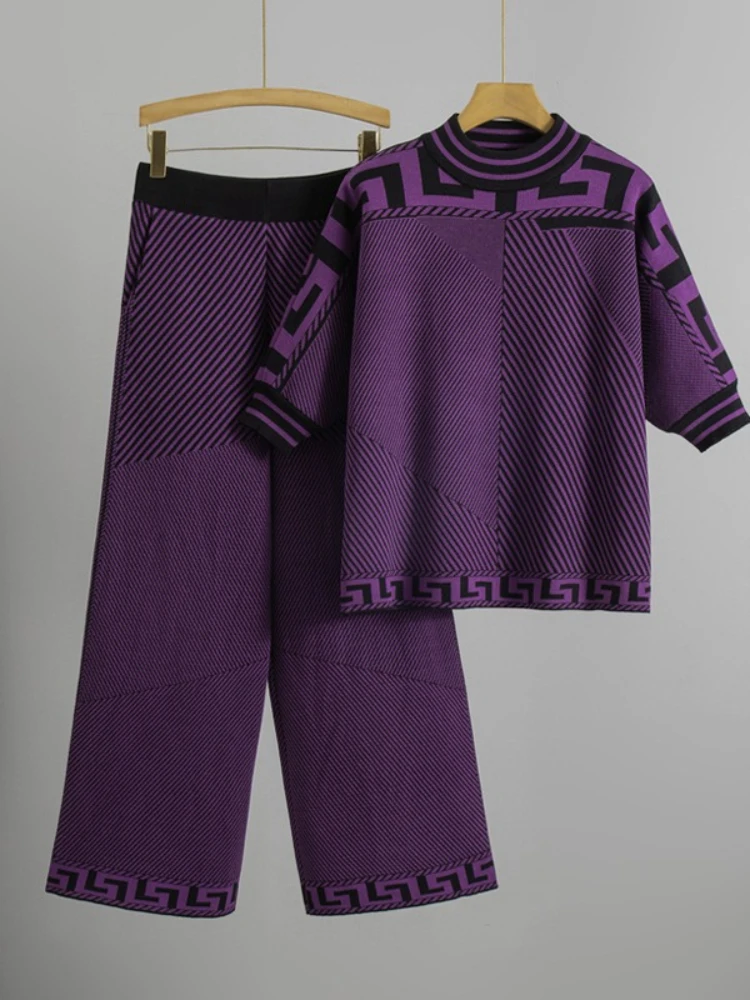 Top pullover temperamento moda + pantaloni a gamba larga 2025 Primavera Autunno Nuovo maglieria femminile allentata Set casual in due pezzi