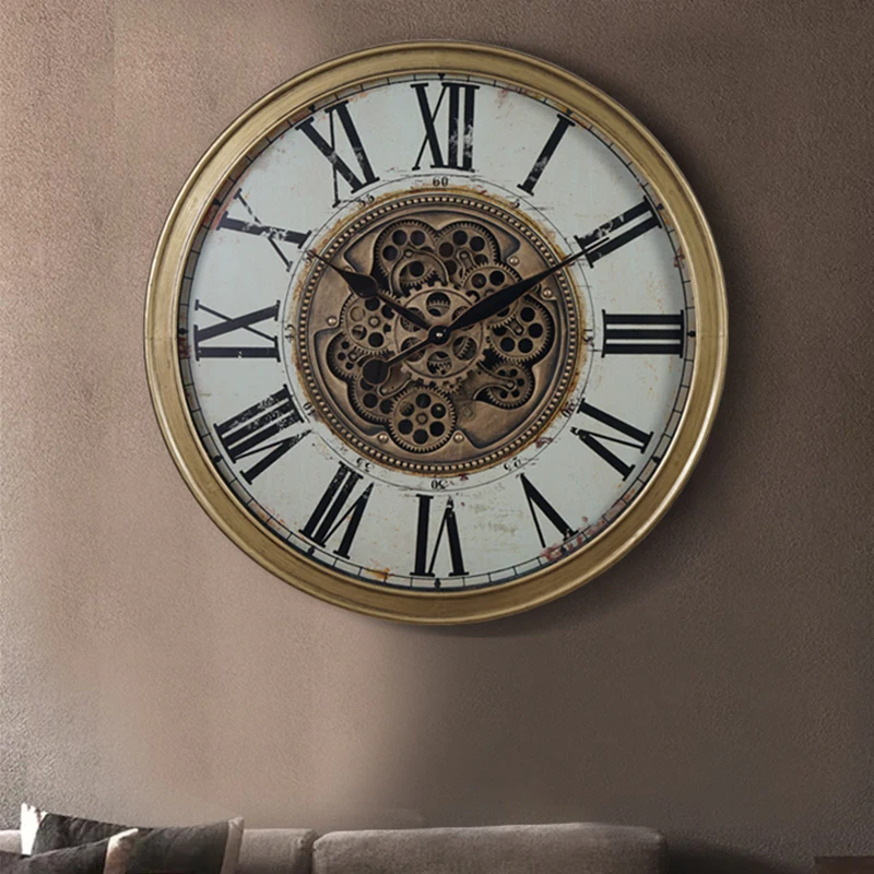#Round Europe Wall Watch Clock Yellow Unique Quiet Vintage Metal Wall Clocks Home Decoration Orologio Digitale Da Parete Decor